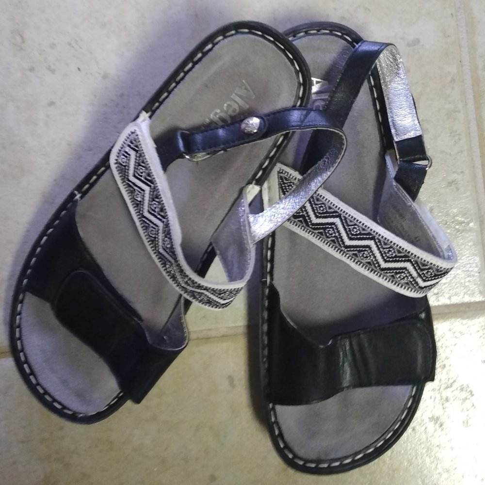❤️ALEGRIA Black White Silver Metallic Sandals Shoes 42 12
